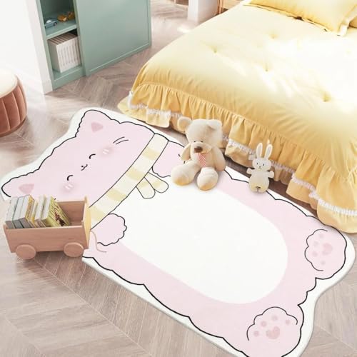 Lacomfy Kids Playroom Rug - 2.6Ft x 5Ft Pink Cat Bedroom Runner Carpet for Girls - Nonslip, Indoor Home Decor, Cartoon Area Rug for Nursery & Kids Playmat, Children's Rugs