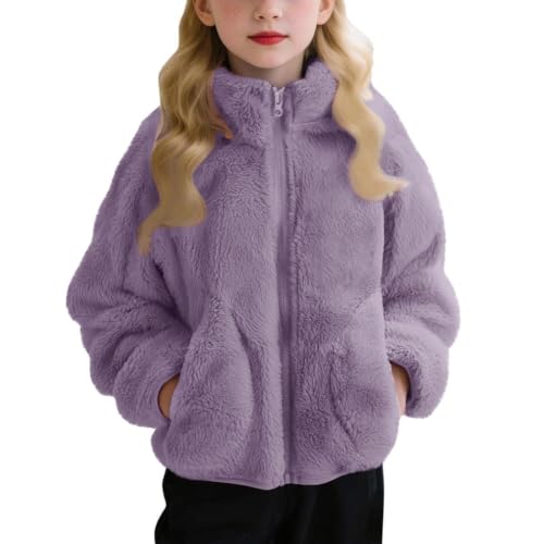 Girls Fleece Jacket Sherpa Zip Up Stand Collar Winter Coat Purple 9-10 T - image 2