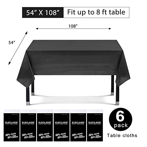 Black 6 Pack Premium Disposable Plastic Tablecloth 54 X 108 In - Plastic Table Cloths For Parties Disposable Tablecloth For Rectangle Table Up To 8 Ft - Rectangle Tablecloth - Black Plastic Tablecloth #TOP2