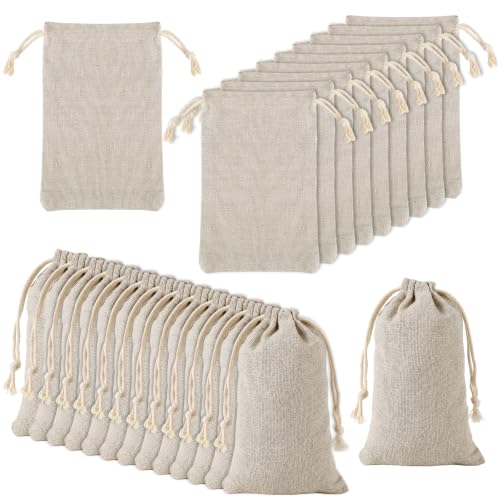 XINKEJIA Lot de 24 sacs en coton et lin avec cordon de serrage - 10 x 15 cm - Sacs de rangement en toile de jute à peindre - Petits sacs à faire soi-même - Pour bijoux, mariage, cadeaux de stockage