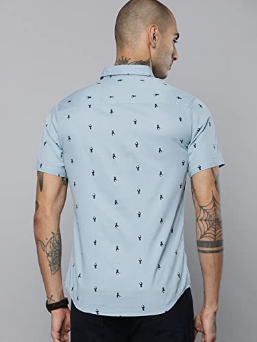 Image of The Indian Garage Co Men Cotton Slim Fit Abstract Printed Half Sleeves Cutaway Collar Casual Shirt