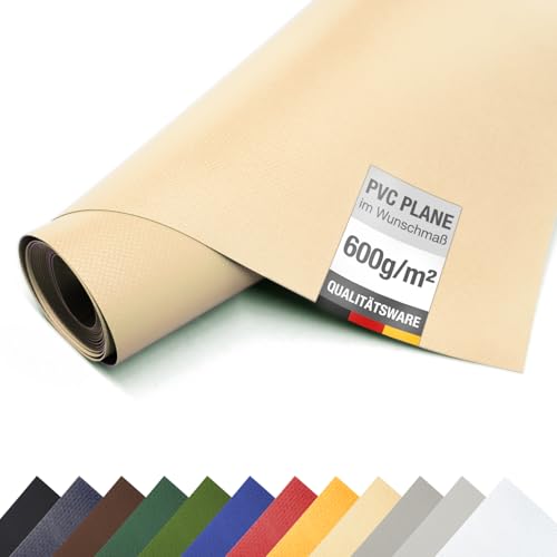 ANKO PLANEN (3m breit) Abdeckplane aus LKW Planenstoff 600g/m² - Meterware ohne Ösen - Reißfest, UV-Beständig & Wasserdicht (Beige RAL1014)