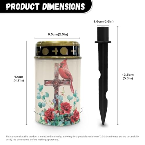 Image of Cardinal Bird Cross Rose Solar Grave Lights for Cemetery Flameless Solar Powered Light for Prayer Waterproof Cemetery Solar Lights for Grave Cemetery Decor