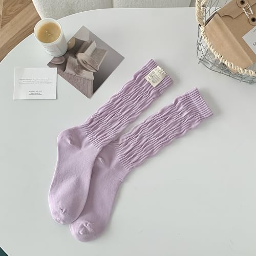 Image of Women's Ruffle Frilly Slouchy Socks, Soft Cotton Cute Solid Color Crew Socks Light Blue