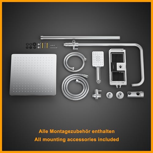 GöRbach Colonna Doccia Idromassaggio Acciaio Inox Senza Miscelatore Fori Muro Regolabili Cromo Asta Doccia Set Doccia A Pioggia Con Doccetta,Porta Ogetti Mensola E Soffione Doccia 30 * 30 Cm - 7