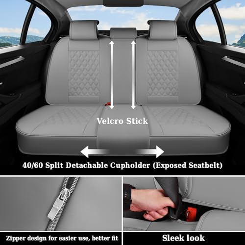 Image of Coverado Full Set Car Seat Covers, Luxury Faux Leather Waterproof Seat Covers, Gray Car Seat Protectors, Universal Fit, Leather Seat Cushions for Cars-Gray