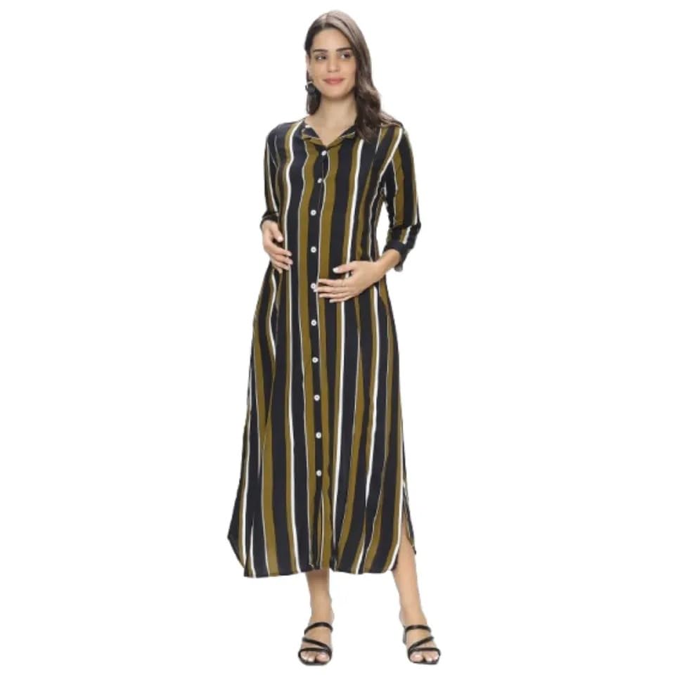 Women's Rayon Maternity & Nursing Dress - Olive_M-image-28