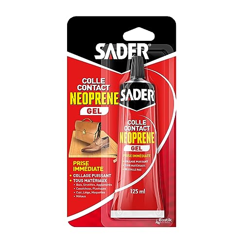 Sader Colle Contact Néoprène Gel – Colle Extra Forte Tous Matériaux – Prise Immédiate – Idéale pour Supports Poreux ou Verticaux–Transparente...