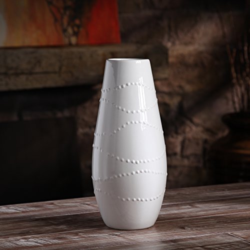 Hosley 12 Inch High White Textured Ceramic Vase Ideal Gift For Weddings Party Home Spa Settings Reiki O3 #TOP1
