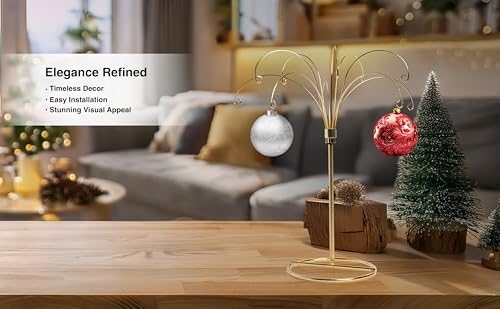 HOHIYA Ornament Display Stand Tree 2 Pcs 13.5 Inch Brass Gold Hanging Holder Heavy Duty Wire Hanger for Christmas Ball Easter Egg Home and Holiday Decorations Taiwan Made Max Load 1.5 lbs