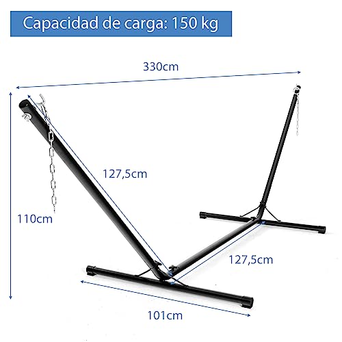 GOPLUS Soporte de Hamaca Universal portátil, Carga máxima 150 KG Material de Hierro, Resistente con Cadena para Colgar, Negro para jardín Camping Balcón, 325 x 100 x 106 CM - imagen 15