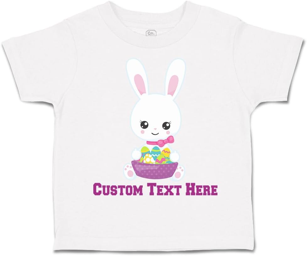 Custom Toddler T-Shirt Easter Kawaii Bunny Basket Eggs Easter Cotton Basket Egg Boy & Girl Clothes Basket with Eggs Baby Funny Tee A White Personalized Text Here 24 Months