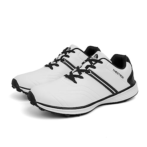 VEACAM Men's Golfers Shoes Fashion Golfing Footwears Non Slip Golf Sneaker for Men Waterproof Athletics Sport Trainer,White,10