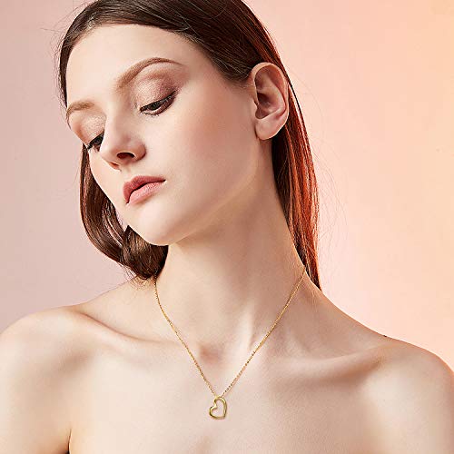 Solid 14K Gold Heart Necklace For Women, Fine Gold Love Jewelry For Wife/Mother/Girlfriend, Anniversary Present, Gifts For Her, 16+2 Inch #TOP2