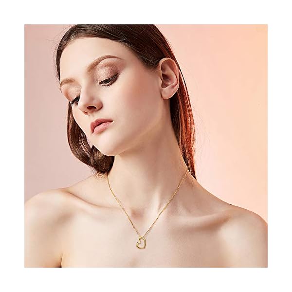 Solid 14k Gold Heart Necklace for Women, Fine Gold Love Jewelry Gifts for Wife/Mother/Girlfriend, Birthday Pesent for Her, 16+2 Inch - Image 4
