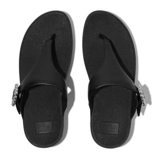 Image of FitFlop Womens LULU Crystal Buckle Toe-Post Sandals with Microwobbleboard Technology, Microfiber Toe Post, Slip Resistant Rubber Outsole, Cushioned Arch Support for All Day Comfort
