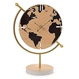 MA MAISON Orologio da Tavolo Analogico - Mappamondo, Quadrante in Legno, Rotondo, Struttura in Metallo, Brillante, Arredo Moderno, Dorato, Ideale per Salotto, Studio, Regalo - 31h cm