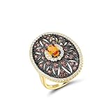 Santuzza 925 Sterling Silver Sunflower Ring White Cubic Zirconia Chocolate Flower Ring For Women (9)