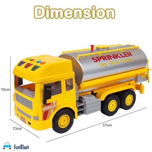 Image of FunBlast City Clean Tanker Truck, Big Size Pull Back Tanker Truck Toy, Friction Power Toy Trucks for 3+ Years Old Boys and Girls, Light & Sound Toys for Kids with 6 Wheels (Yellow)