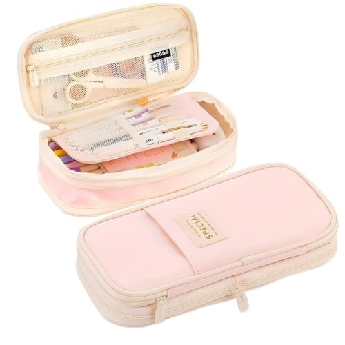 Big Capacity Pencil Pen Case Office Large Storage High Capacity Bag Pouch Holder Box Organizerfor Office Travel Holder Box（Light Pink）