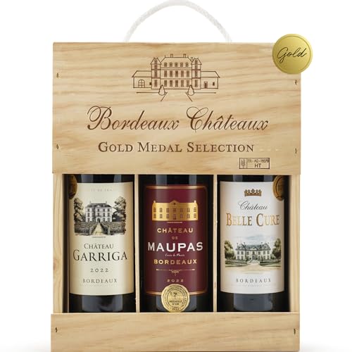 Laithwaites Red Wine Gift Set (Bordeaux Wine Trio) Gold-Medal Wines From Celebrated 2022 Vintage With Wooden Gift Box 13% - 14% ABV