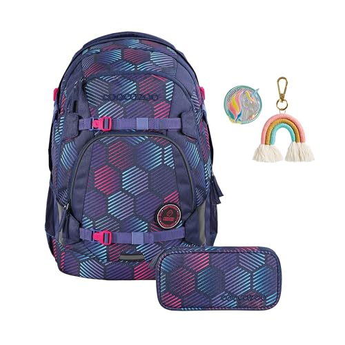 coocazoo Schulrucksack-Set Mate „Indigo Illusion & Unicorn“ 3-teilig,...