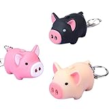 3 PCS Pig Style Keyring LED Light & Sound Piggy Design Keychains - Cute Pig Style Flashlight Led Novelty Key Holder Car Bag Pendant Charm Decoration Gift (Pink, Beige, Black)