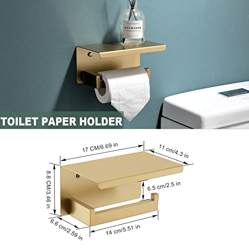 Brushed Gold Bathroom Towel Bar Holder Sets Premium Stainless Steel 4-Piece Bathroom Hardware Set Wall Mounted Bathroom Toilet Paper Holder with Shelf Set. by TQKAG - Image 2