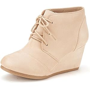DREAM PAIRS Women's Wedge Boots Casual Fashion Lace Up Low Heel Ankle Booties Shoes 5 Taupe