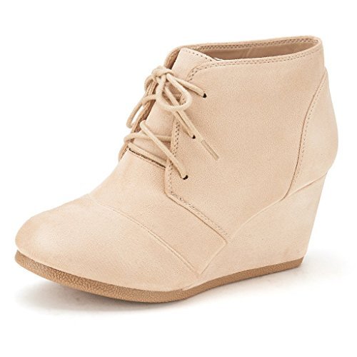 DREAM PAIRS Women's Wedge Boots Casual Fashion Lace Up Low Heel Ankle Booties Shoes 5 Taupe