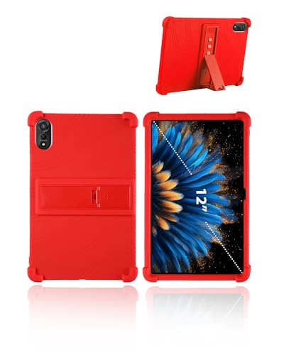 for Blackview MEGA 2 Android 15 Tablet 12 inch FHD+2K Display AI Smart Tablet Model Case,UYRUREL Soft Silicone Adjustable Stand Cover Lightweight Kids Friendly,RED.