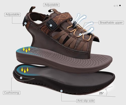 Image of ONCAI Men Hiking Sandals, Arch Support Walking Sandals with Outdoor Orthotic Footbed for Plantar Fasciitis, Hombre Sandalias Recovery Sport Size 7-14