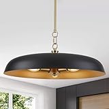 Oversized Large Pendant Lights 20 Inch, 3-Lights Black and Gold Metal Dome Chandelier, Industrial Pendant Lights Kitchen Island Ceiling Hanging Light for Dining Room Over Table, Bar, Cafe