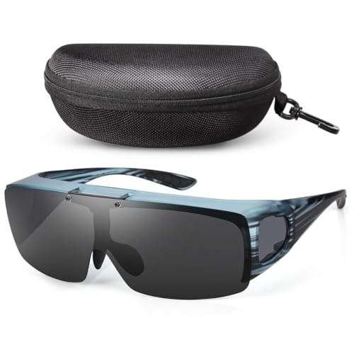 Image of Mens Polarized Flip Up Fitover Sunglasses with Mirrored Lenses