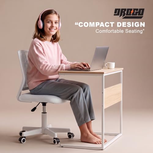 Image of DROGO Nova Ergonomic Office Chair, Armless Mesh Desk Chair with Breathable Backrest & Height Adjustable Seat, Soft Cushioned Computer Chair for Home, Study & Bedroom, 1 Year Warranty (White)