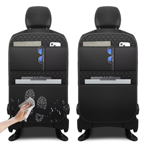 Image of Back Seat Protector 2 Pack Fit for Subaru Outback Car Kick Mats for Kids Upgraded Version with Storage Organizer Waterproof Dirt Proof Faux Leather Auto Accessories (Black)