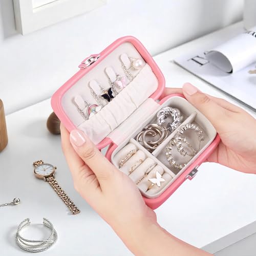 Image of BucketList PU Leather Jewellery Organizer Box with Ring Slots & Necklace Hooks | Compact Jewelry Storage Case with Secure Lock (Travel Jewellery Box Rectangular (Wine Red))