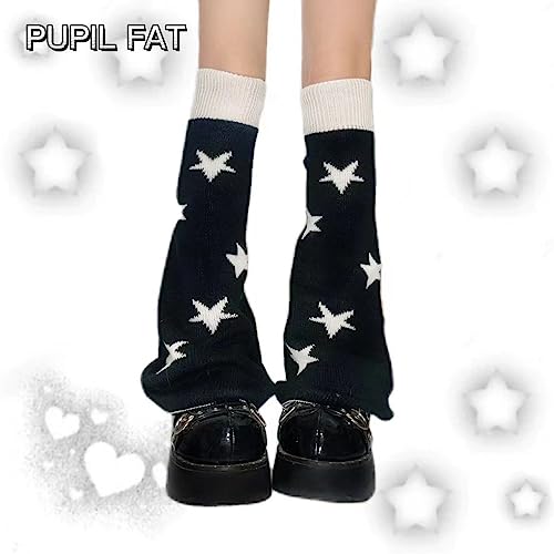 Y2k Star Print Two Side Wear Knitted Leg Warmers Socks Reversible Punk Acubi Fashion Streetwear Leg Cover for Women2
