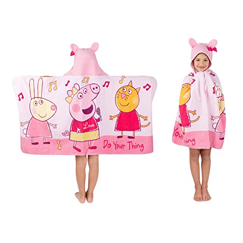 Franco Peppa Pig Kids Bath/Pool/Beach Soft Cotton Terry Hooded Towel Wrap, 24 in x 50 in, Large
