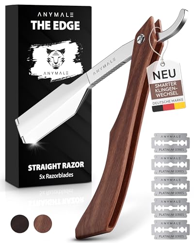 ANYMALE Premium Rasiermesser \"The Edge\" - Herren Set mit 5 Wechselklingen - Nassrasierer mit individuellem Holzgriff - Rasierer für Bart und Konturen - Sandelholz Edition ANYMALE Premium Rasiermesser \"The Edge\" - Herren Set mit 5 Wechselklingen - Nassrasierer mit individuellem Holzgriff - Rasierer für Bart und Konturen - Sandelholz Edition