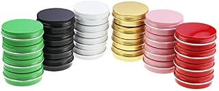 LJY 24 Pieces Multi-Coloured Round Aluminum Cans Screw Lid Metal Tins Jars Empty Slip Slide Containers (2 oz / 60 ml)