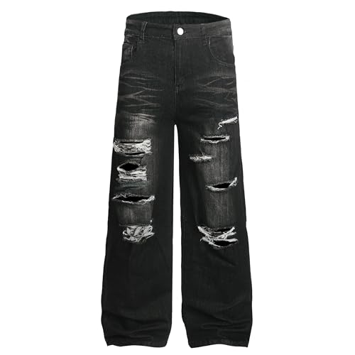 Image of QIMYUM Men's Wide-Leg Baggy Flex Jeans Relaxed Loose Fit Long Denim Pants
