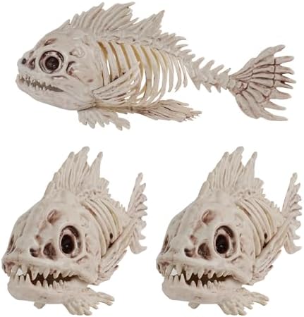 41Frr8aEbbL._AC_ NEROSUN Halloween Fish Skeleton Decorations, 3 Pieces 10 Inch Animal Skeleton Plastic Realistic Bones Herringbone Prop for Haunted House Halloween Party Decoration
