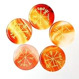 Tbkoly Belle 1Pc Naturel en Forme De Ronde Tombé Pierres Gravé Rune Symboles 7 Chakra Reiki Cristal Guérison Pendentif Cadeau (Color : Red Agate 1pc)