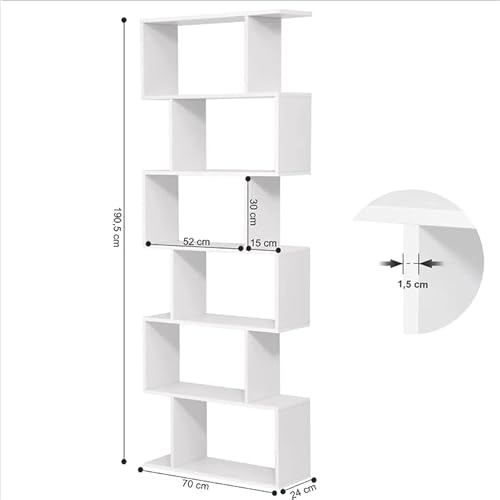 Function Home Geometric Bookcase, S Shaped Bookshelf, Modern Freestanding Multifunctional Decorative Storage Shelving Display Shelves, White Book Shelf Tall Narrow For Bedroom Living Room Office #TOP2