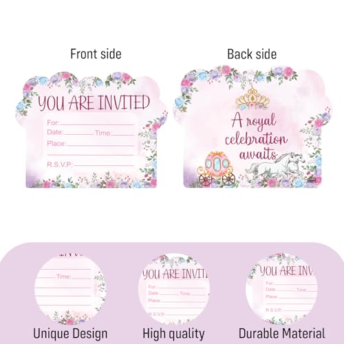 Image of Party Propz Princess Theme Birthday Invitation Cards - 20 Pcs, Celebration Invites for Girls, Double-Sided Kids Happy Birthday Card with Castle and Carriage Design (Cardstock)