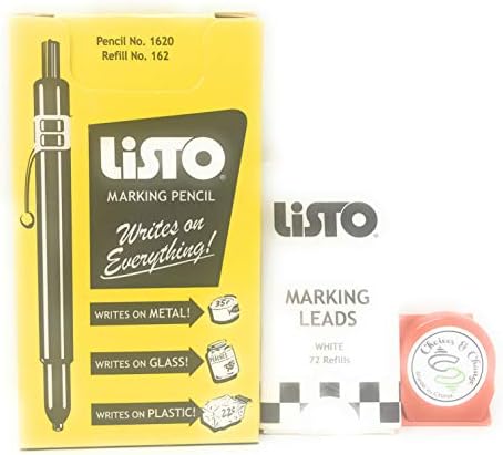 Bundle of Listo 1620 Marking Pencil/Grease Pencils/China Marking Pencils/Wax Pencils - White, Box of 12 With 72 Refills With Bonus Magnetic Memo Clip