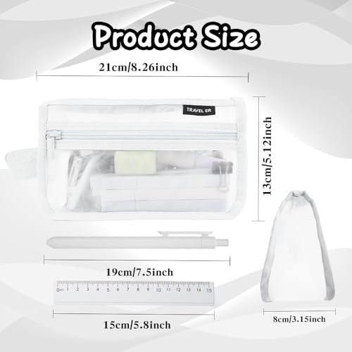 Image of Pencil Case, Grid Mesh Pencil Pouch, Large Capacity White Pencil Bag, Clear Pencil Case with Handle and Zipper, 2-Layer Pen Case Aestheic Stationary Organizer Bag for Office Back to School Supplies