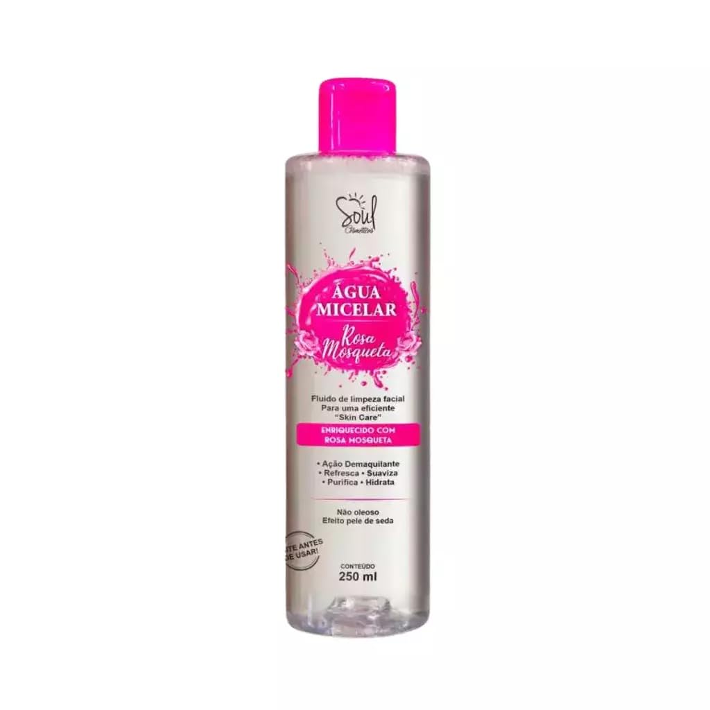 Água Micelar Rosa Mosqueta Soul Cosmeticos 250ml - Demaquilante e Limpeza Facial Suave