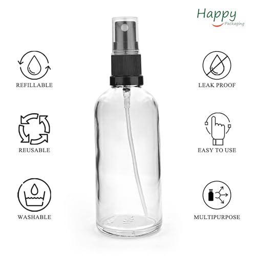 Image of 100ML Clear empty glass bottle With Black Mist Spray And Over Cap | Refillable | Leak Proof For Essential Oils | Reusalble | DIY Perfumes | DIY serums Pack Of -1